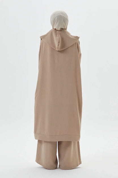 Zippered Mink Modest Abaya Set A Long Hooded Tunic Set