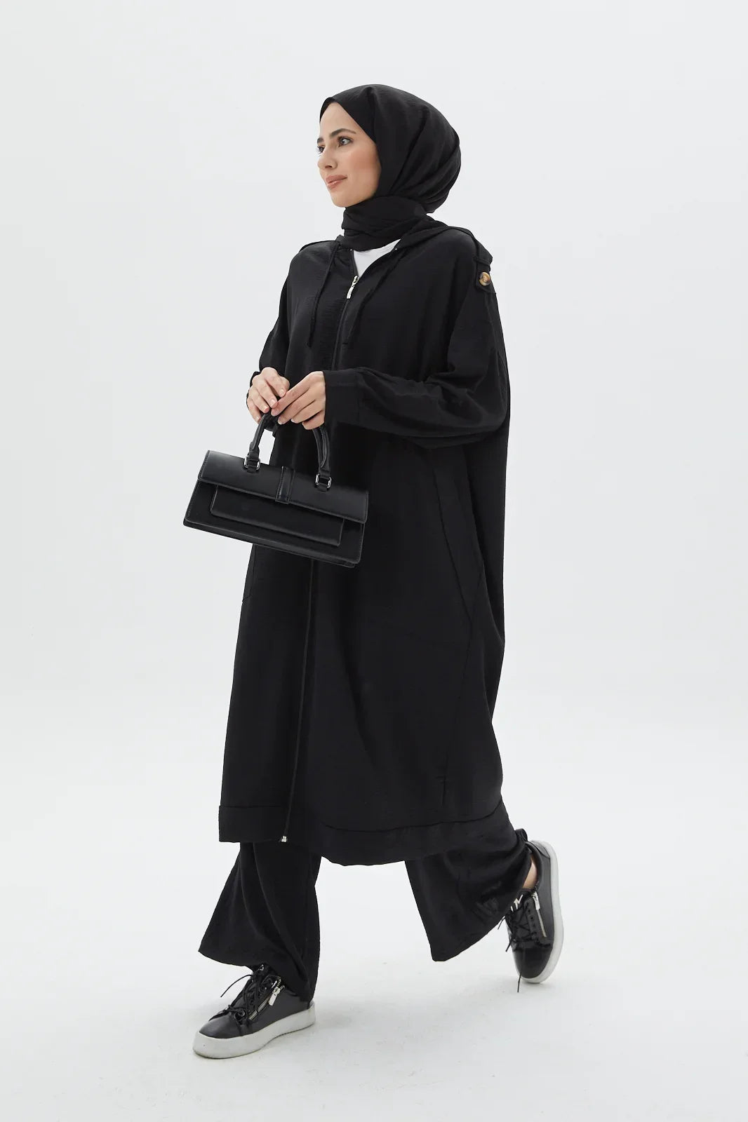 Zippered 2 Piece Set Black Abaya