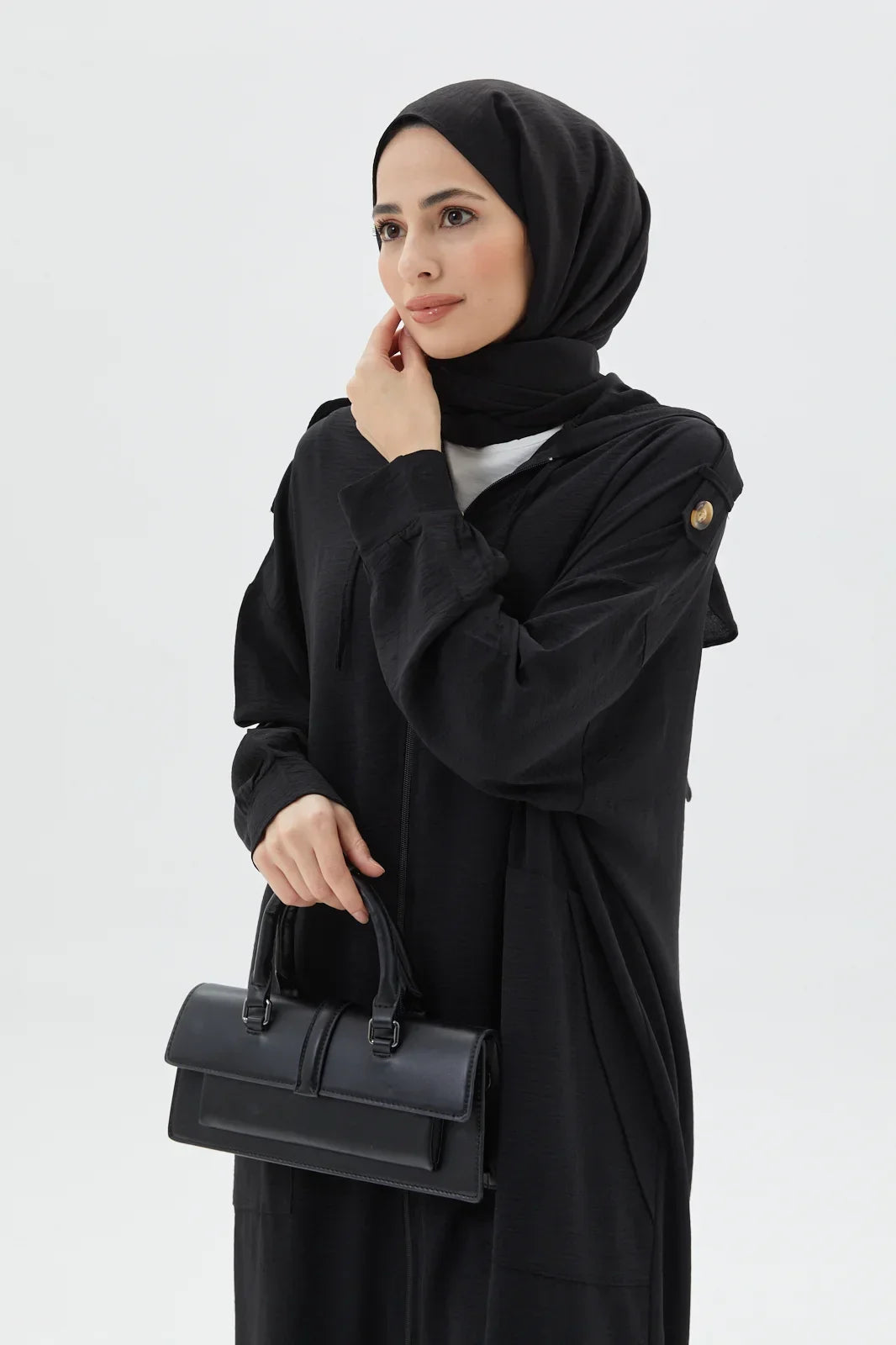 Zippered 2 Piece Set Black Abaya