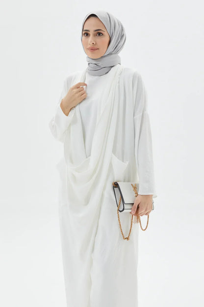 White Cross Abaya Modest Outfit Exclusively on Turkista