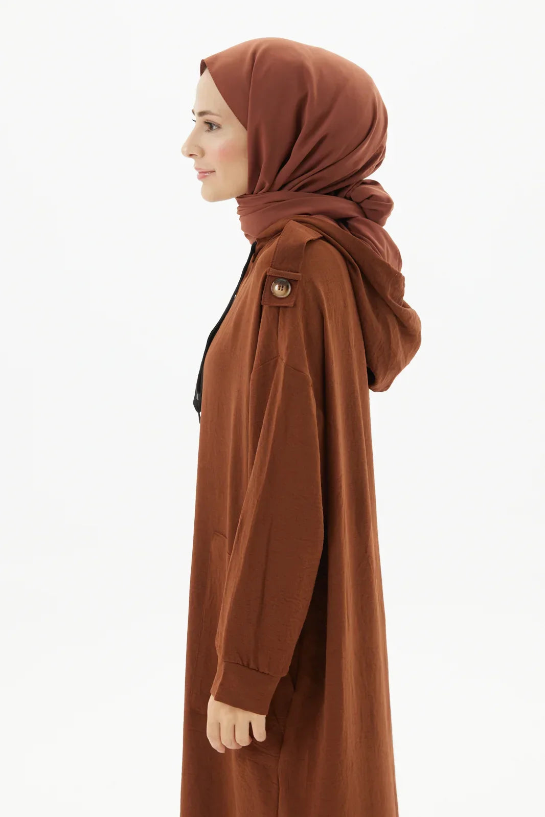 Kahve Zippered Coffee Brown Abaya Full Set Turkista