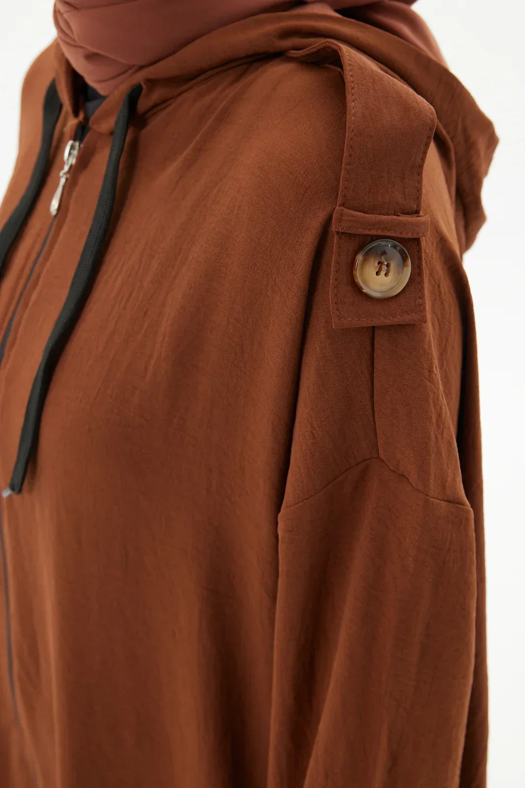 Kahve Zippered Coffee Brown Abaya Full Set Turkista