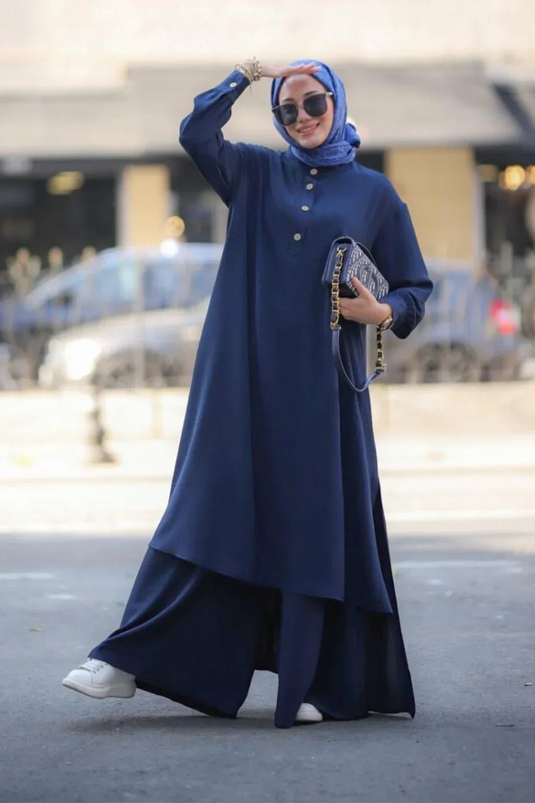 Navy Blue Abaya Travel Suit Clothing for Modest Women