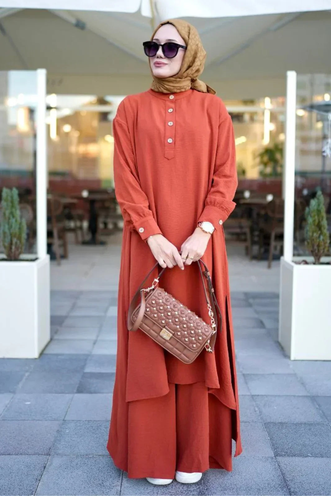 Burnt Orange Abaya Travel Suit Turkista