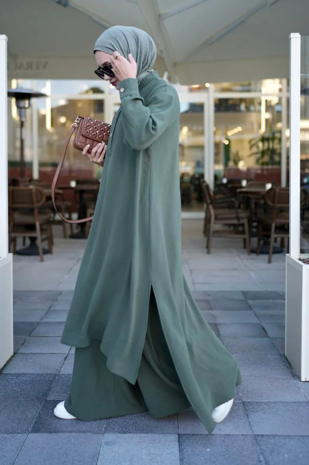 2-Piece Saye Takim Green Abaya Set for Modest Fashion