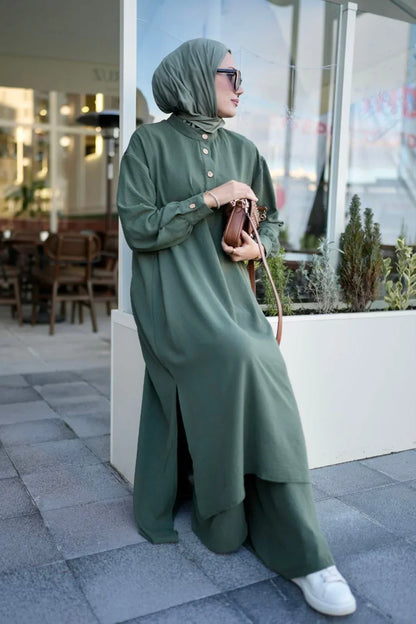 2-Piece Saye Takim Green Abaya Set for Modest Fashion