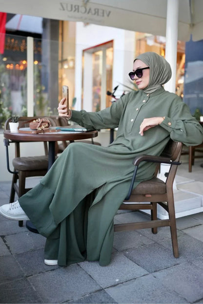 2-Piece Saye Takim Green Abaya Set for Modest Fashion