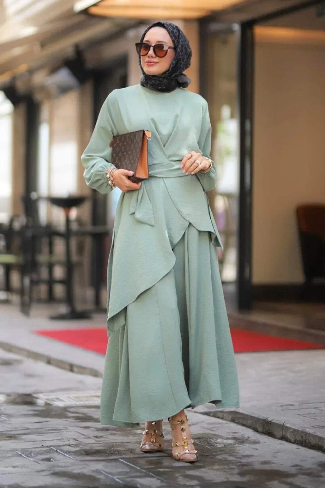 Minel 2-Piece Takim Modest Clothing Mint Abaya Set