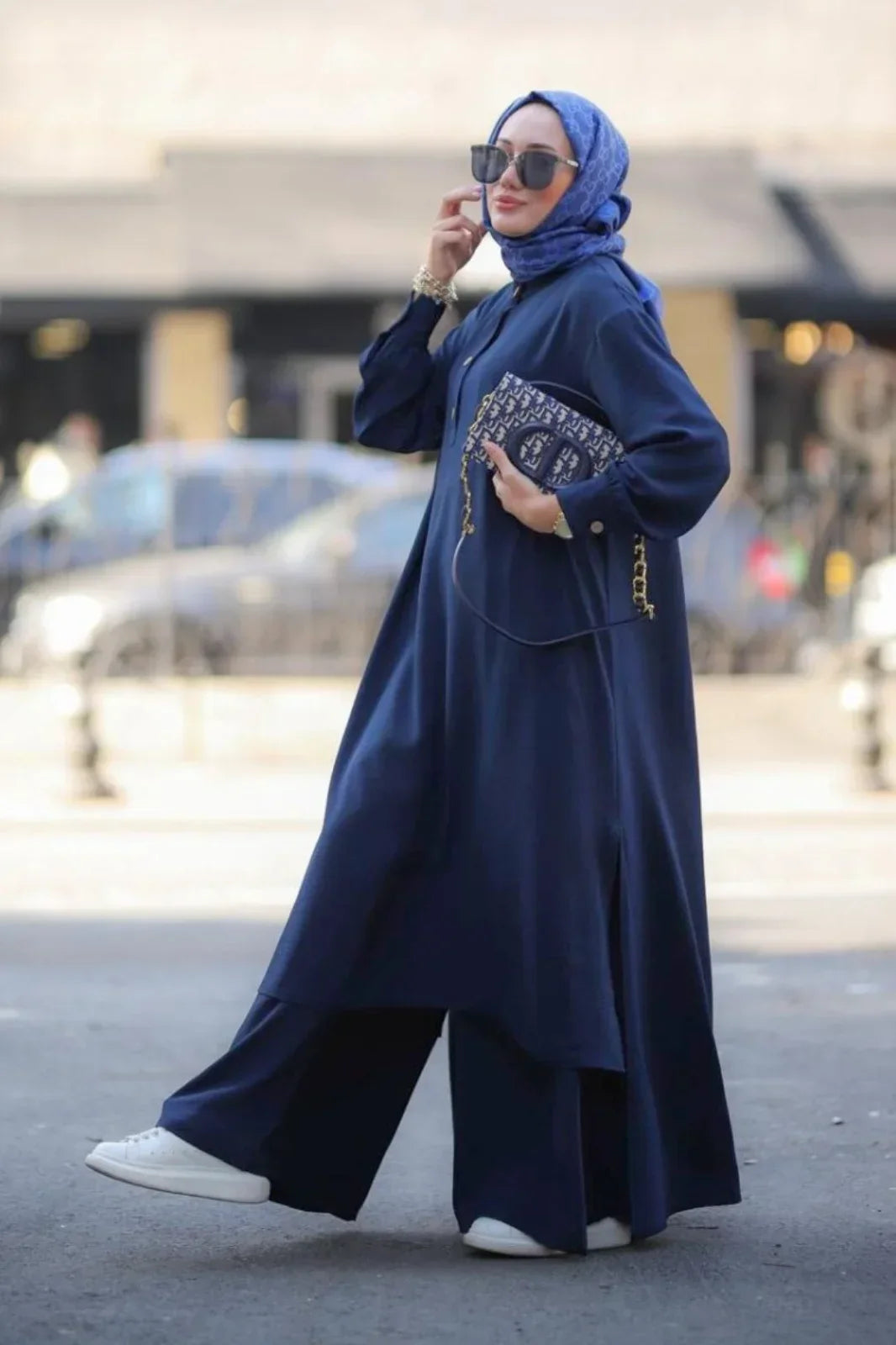 Navy Blue Abaya Travel Suit Clothing for Modest Women