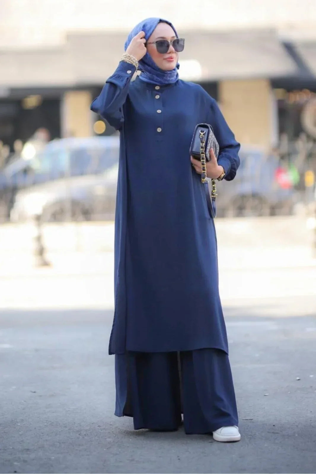 Navy Blue Abaya Travel Suit Clothing for Modest Women