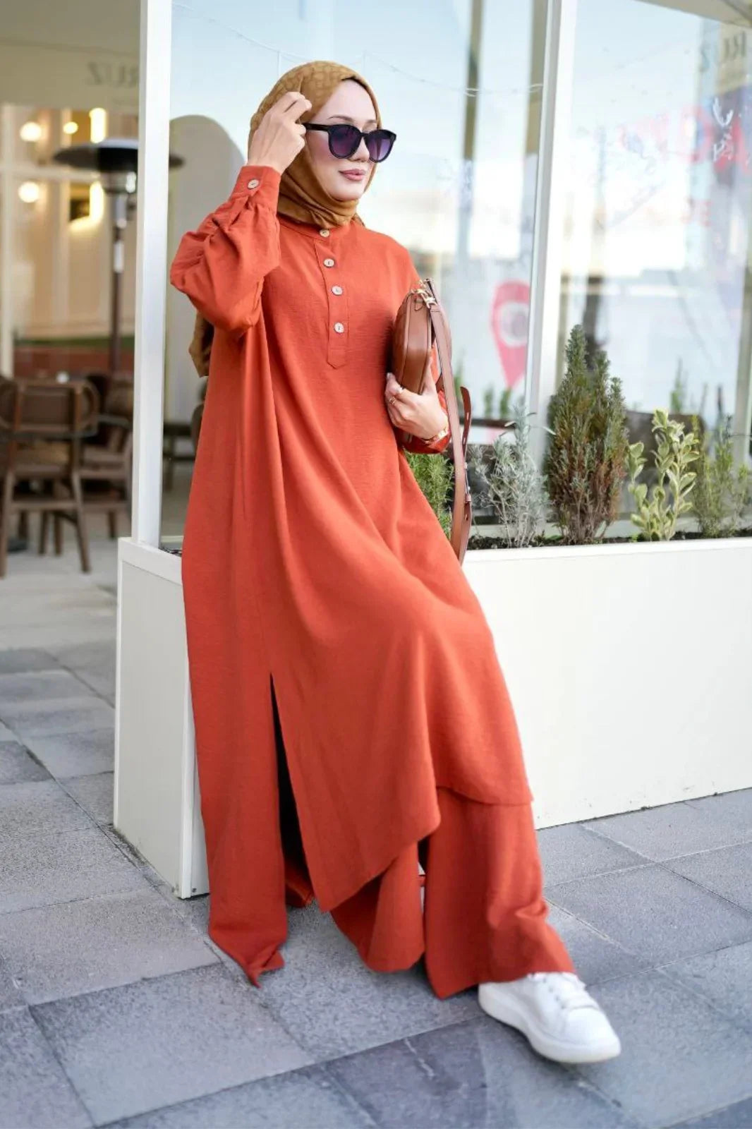 Burnt Orange Abaya Travel Suit Turkista