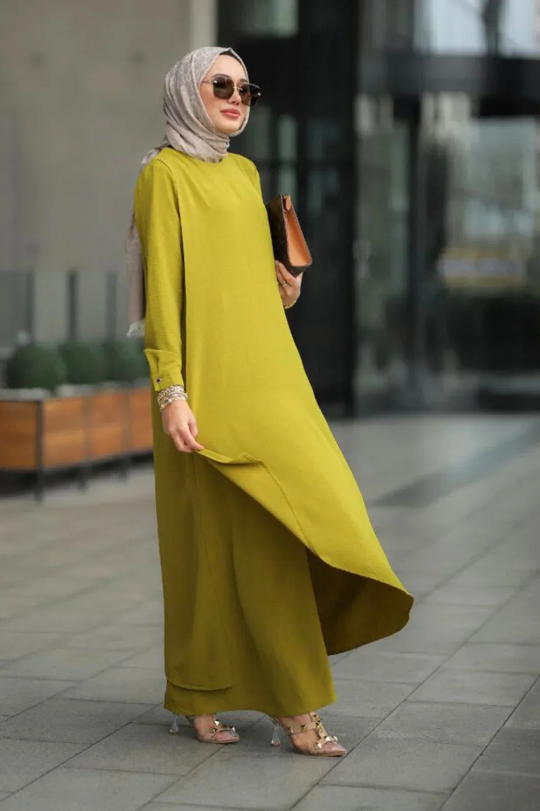 Modern Oil Green Abaya Modest Evening Dresses