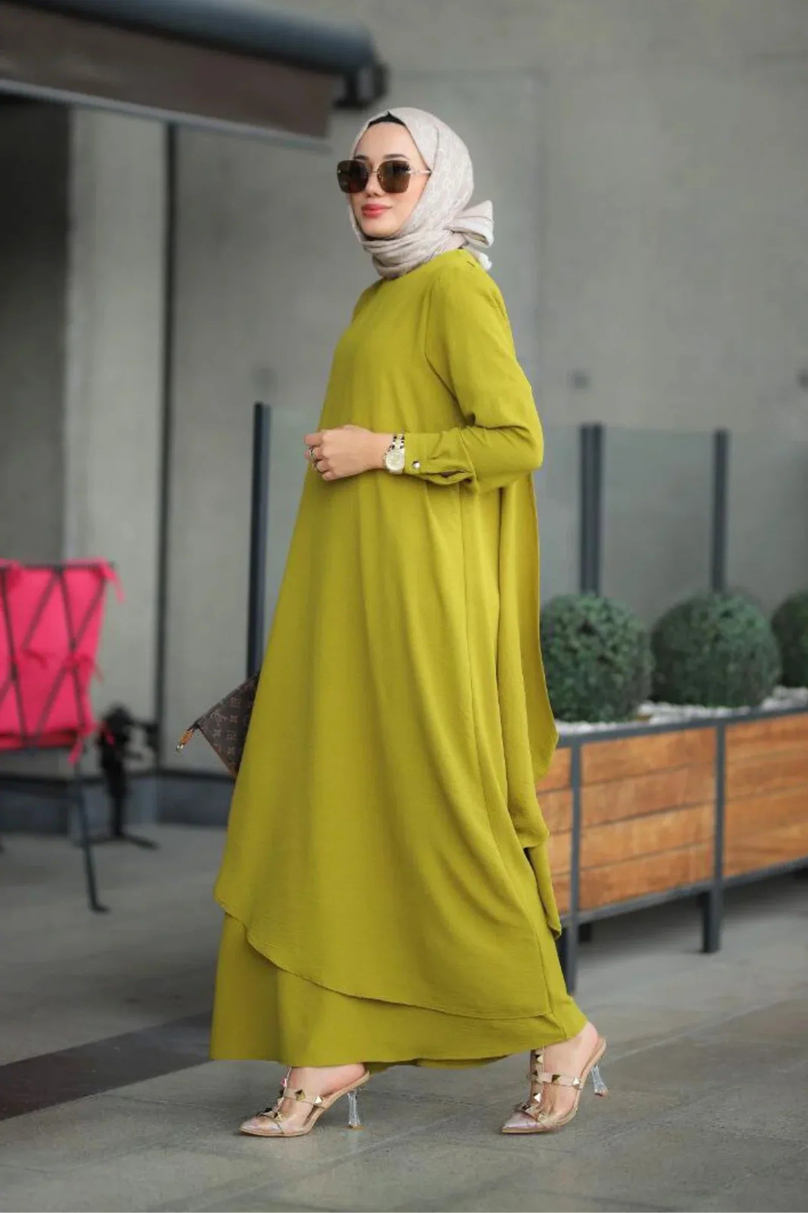 Modern Oil Green Abaya Modest Evening Dresses