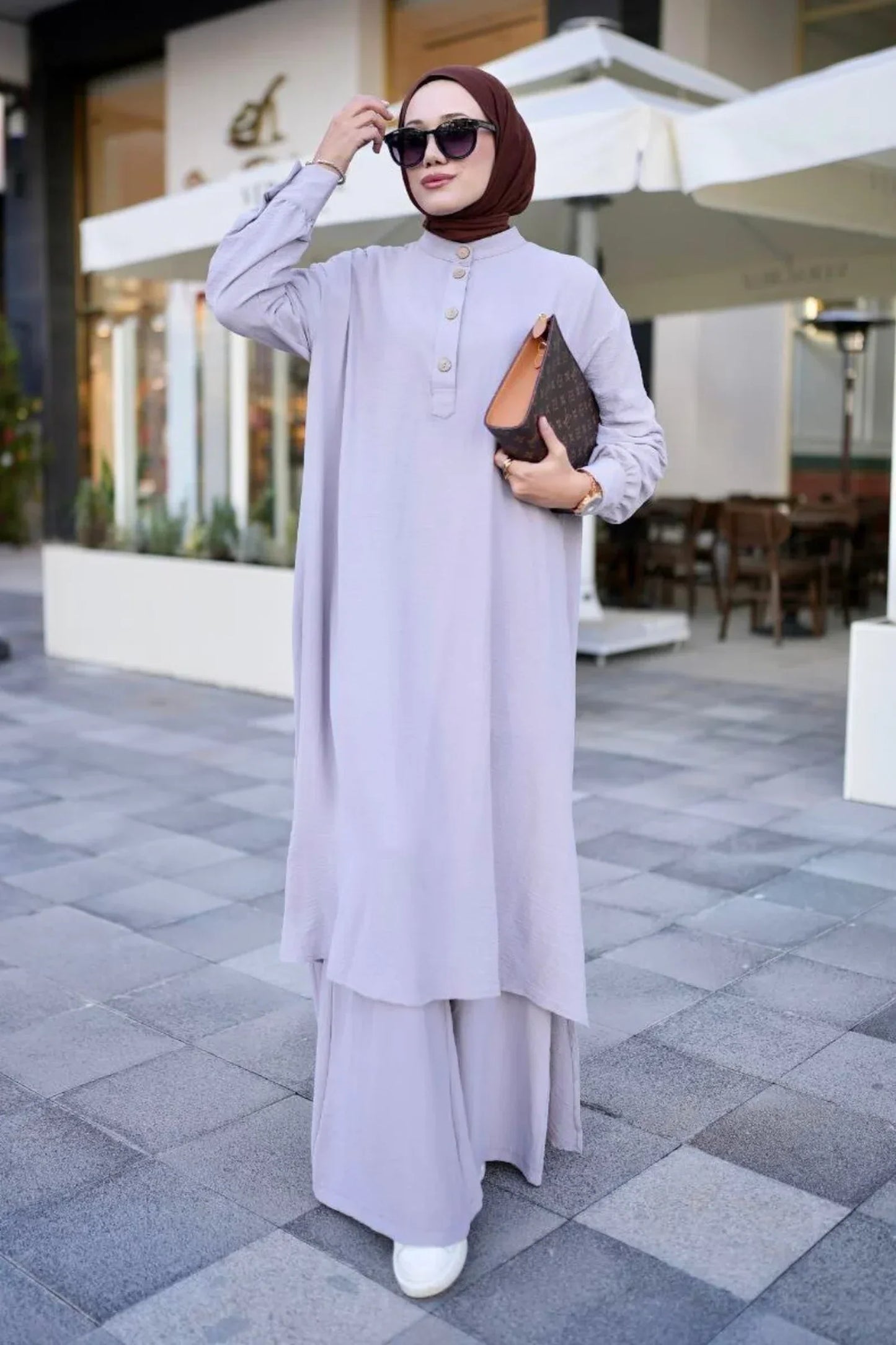 Grey Abaya Travel Suit Modest Evening Dresses