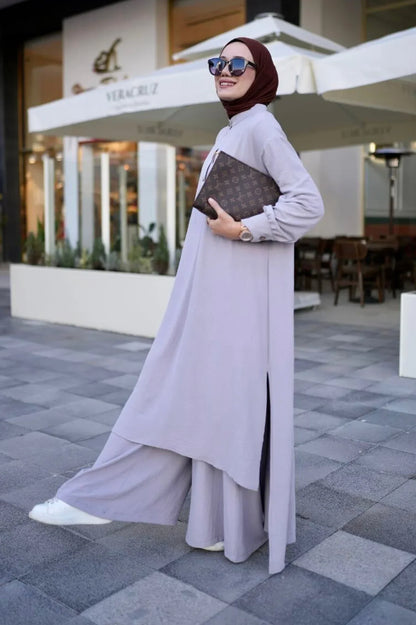 Grey Abaya Travel Suit Modest Evening Dresses